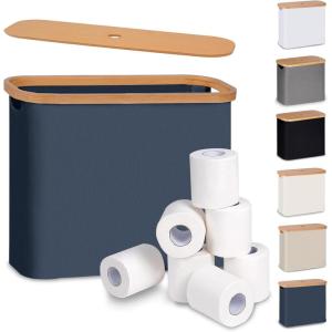 efluky Toilet Paper Storage, Toilet Paper Basket with Lid, Bathroom Storage Organizer, Free Standing Holder Up to 9 Mega Rolls, Black(Blue)
