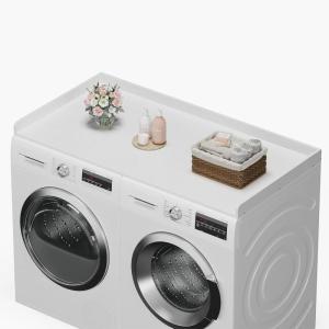 efluky Washer Dryer Countertop, Wood Countertop with Edge Rails for Laundry Room Organization and Storage, Washer Dryer Topper for Laundry Room, 27.5″ x 54″ Rustic Brown(White)